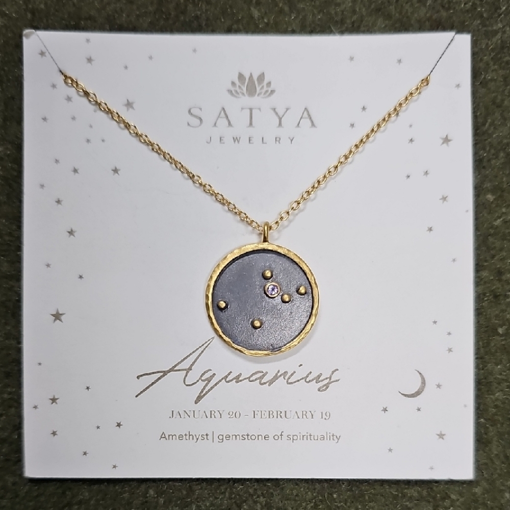 Satya Jewelry Gold and Gray Zodiac Necklace
